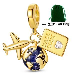Travel Passport, Airplane, Earth Dangle Charm | 925 Silver | Brand New